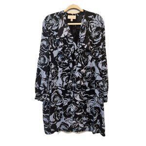 CHICO'S BLACK LABEL Floral Ruffle  Shift Dress SZ XL Navy and Powder Blue